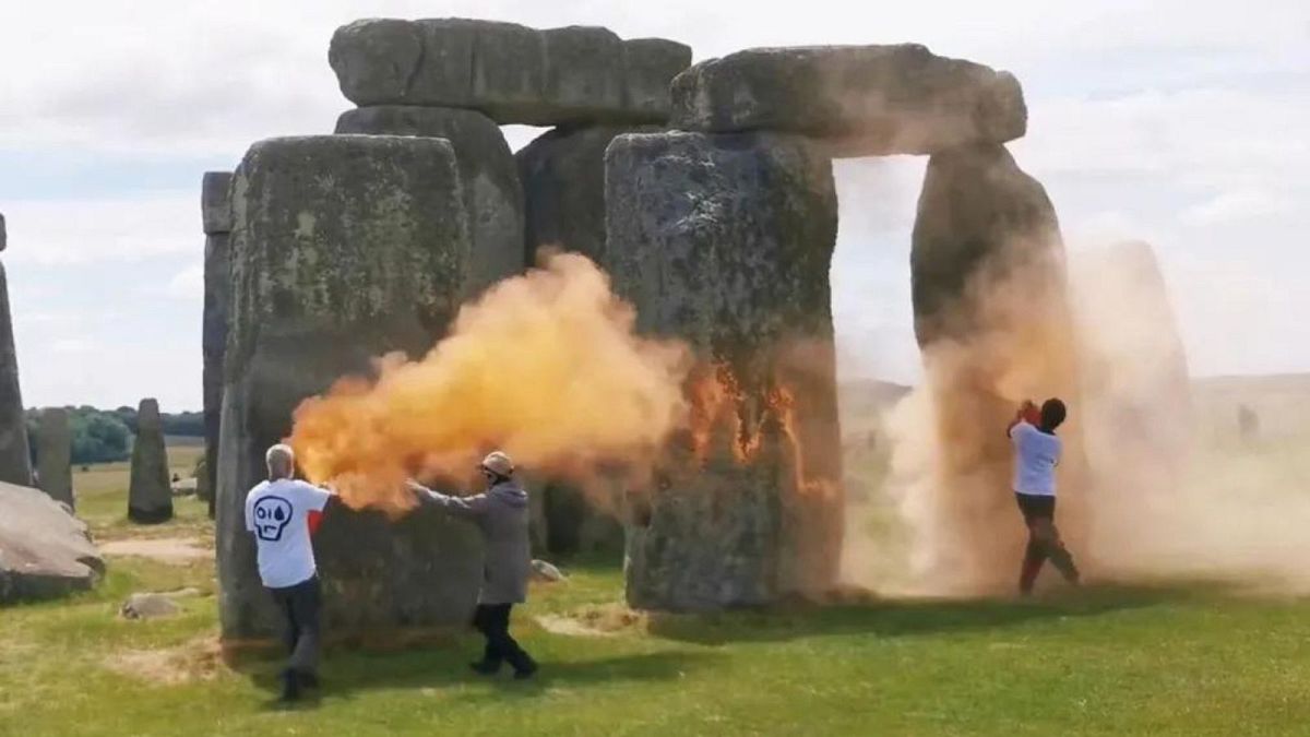UK police arrest Just Stop Oil activists after UNESCO World Heritage Site Stonehenge defaced  
