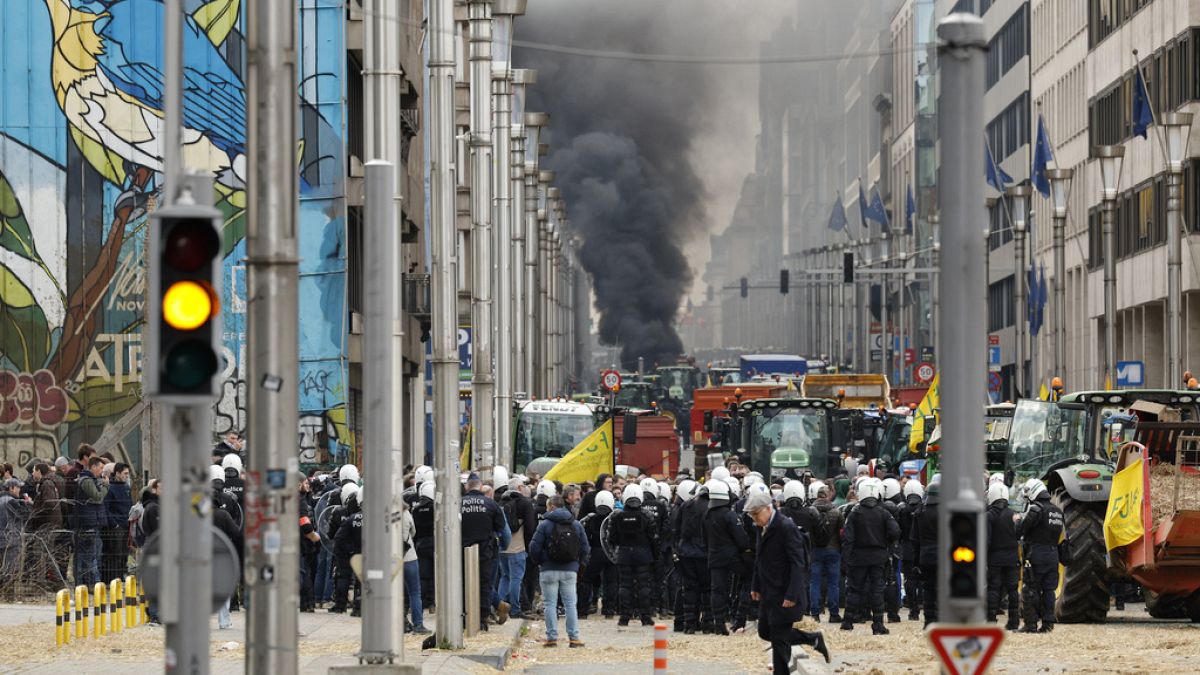 More farmers protests cause disuption in Brussels 