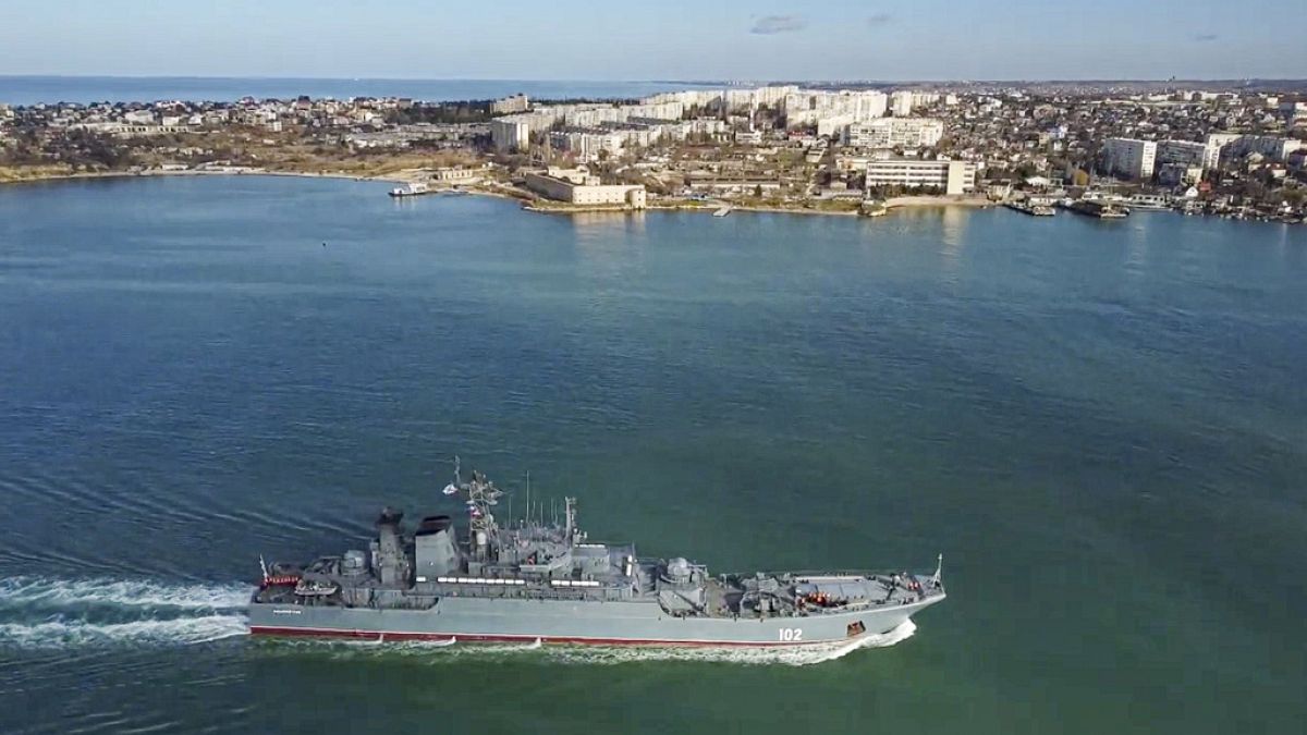 Ukrainian army damage ship in port-city of Sevastopol by the Black Sea 