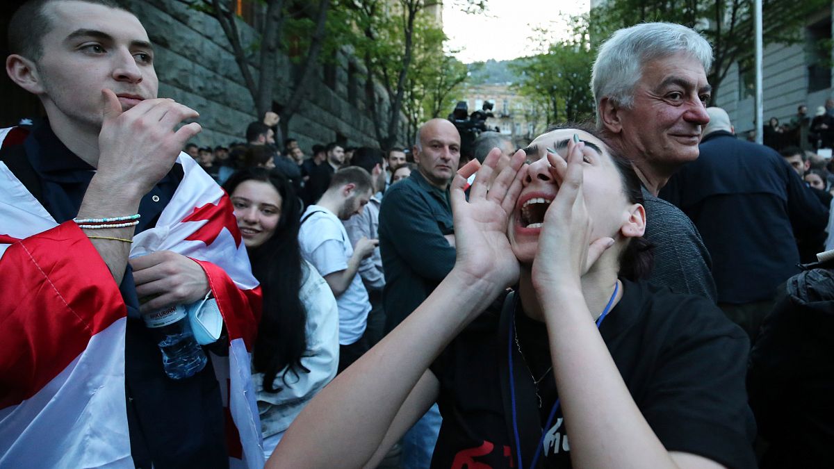 Clashes and arrests at Georgia protest over so-called 'Russian law' proposals 