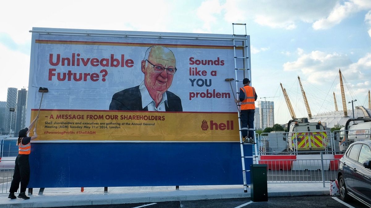 Satirical posters protesting Shell’s ‘lethal legacy’ replace 200 adverts across the UK