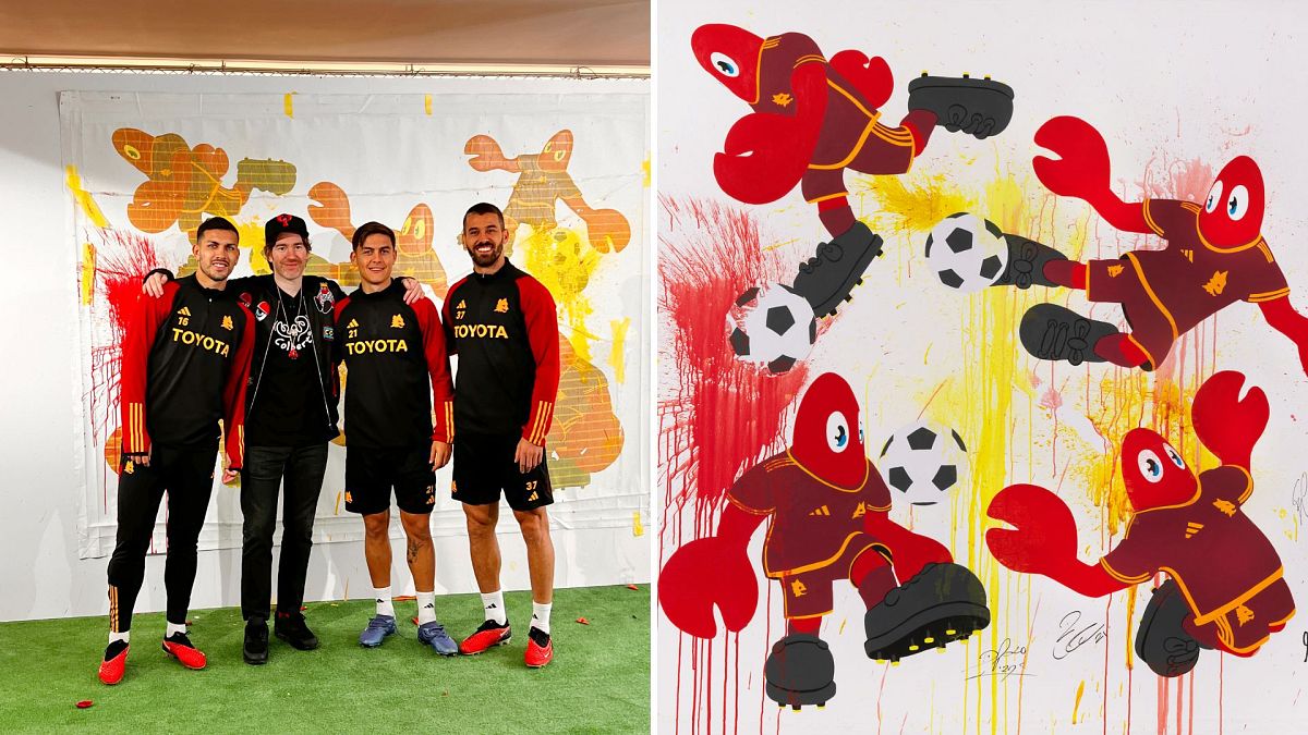 Art meets football: Philip Colbert teams up with AS Roma players to create charity painting  