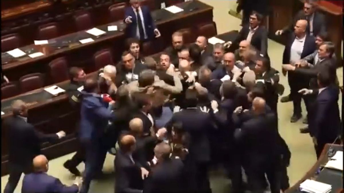Fight breaks out in Italy's Chamber of Deputies during controversial vote 