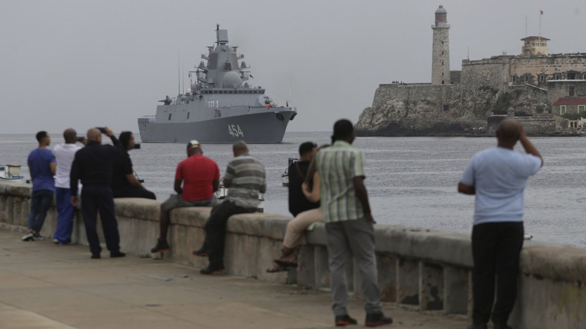 Cubans line up in Havana to board Russian military warship 